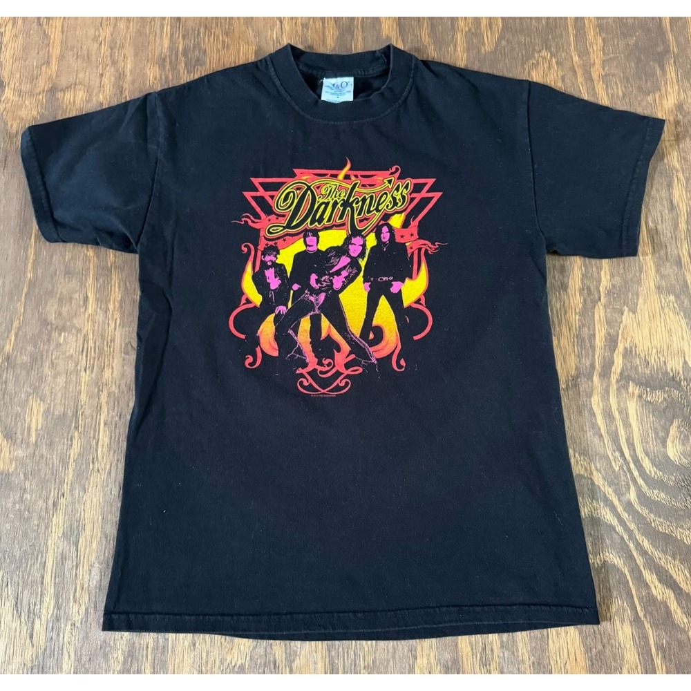 Vintage 2004 The Darkness Band Tee M Black M&O Knits Graphic Rock Shirt